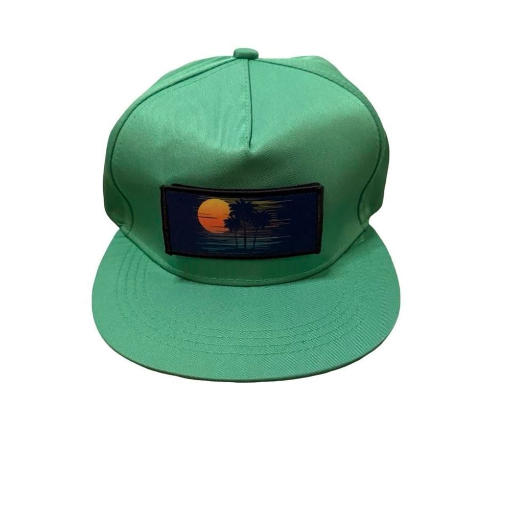 Green Sunset Palm Tree Patch Baseball Cap Adjustable Strapback Hat